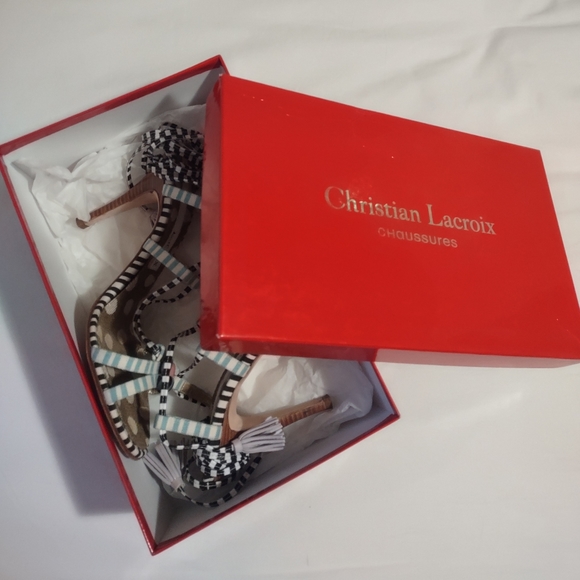 CHRISTIAN LACROIX Rare Multi Color Pattern Heels Size 8-1/2 Women's - Picture 8 of 10